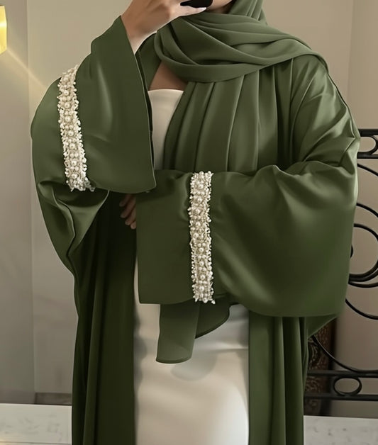 Green Dubai Style abaya with pearls