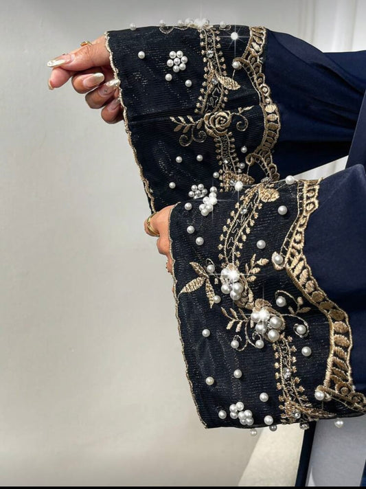 Elegant Tie-Waist Navy Open Abaya