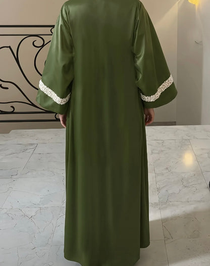Green Dubai Style abaya with pearls