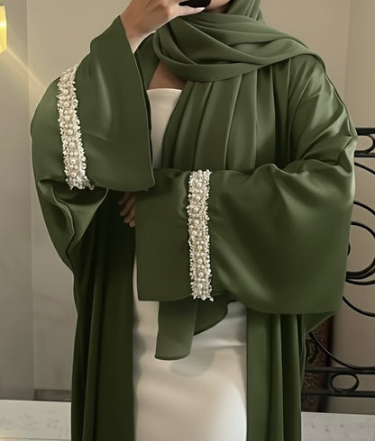 Green Dubai Style abaya with pearls