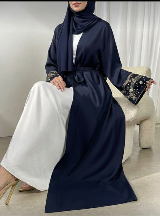 Elegant Tie-Waist Navy Open Abaya