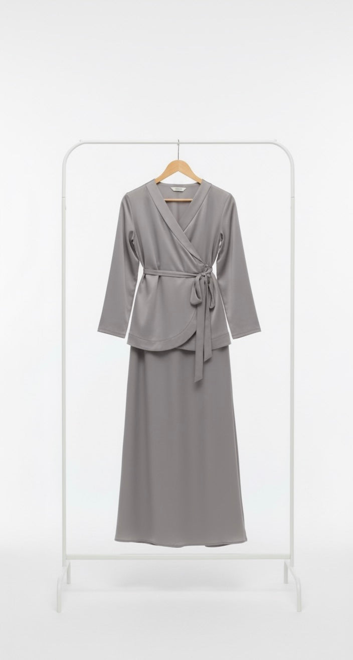 Elegant Satin Modest Set – Wrap Top & Maxi Skirt