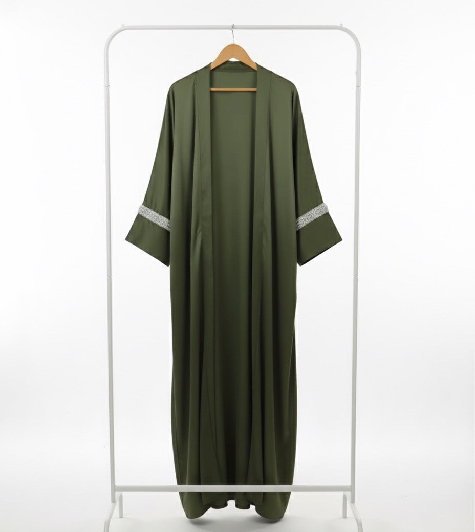 Green Dubai Style abaya with pearls