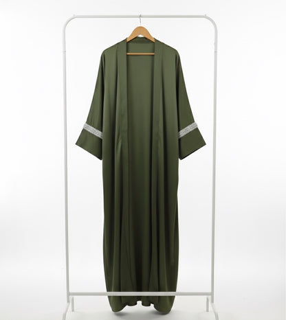 Green Dubai Style abaya with pearls
