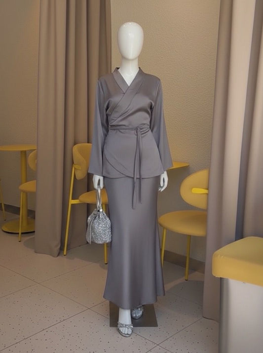 Elegant Satin Modest Set – Wrap Top & Maxi Skirt