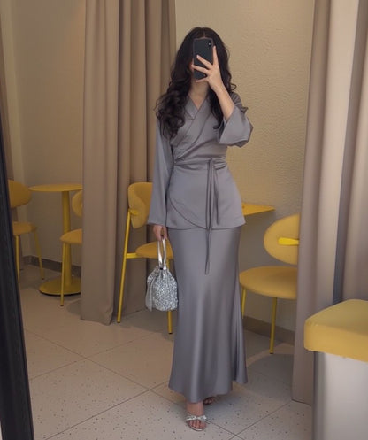 Elegant Satin Modest Set – Wrap Top & Maxi Skirt