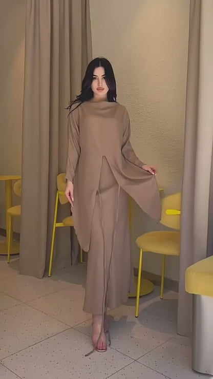 Elegant Satin Two-Piece Set – Top and Maxi Skirt